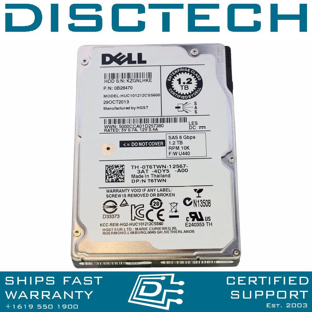 Dell T6TWN / Hitachi 0B28470 / HUC101212CSS600 1.2TB 10K 2.5" 12Gbps SAS HDD