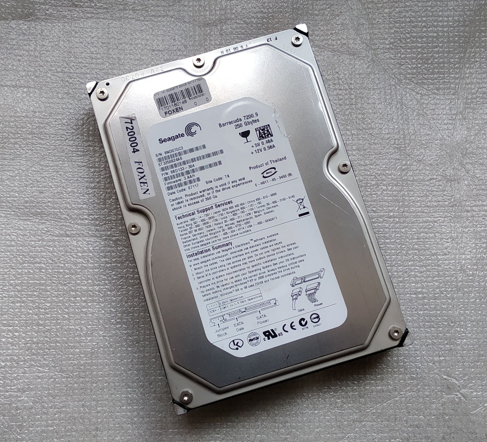SEAGATE ST3250824AS 9BD133-304 FW 3.AAH Barracuda 7200.9 250GB SATA HDD