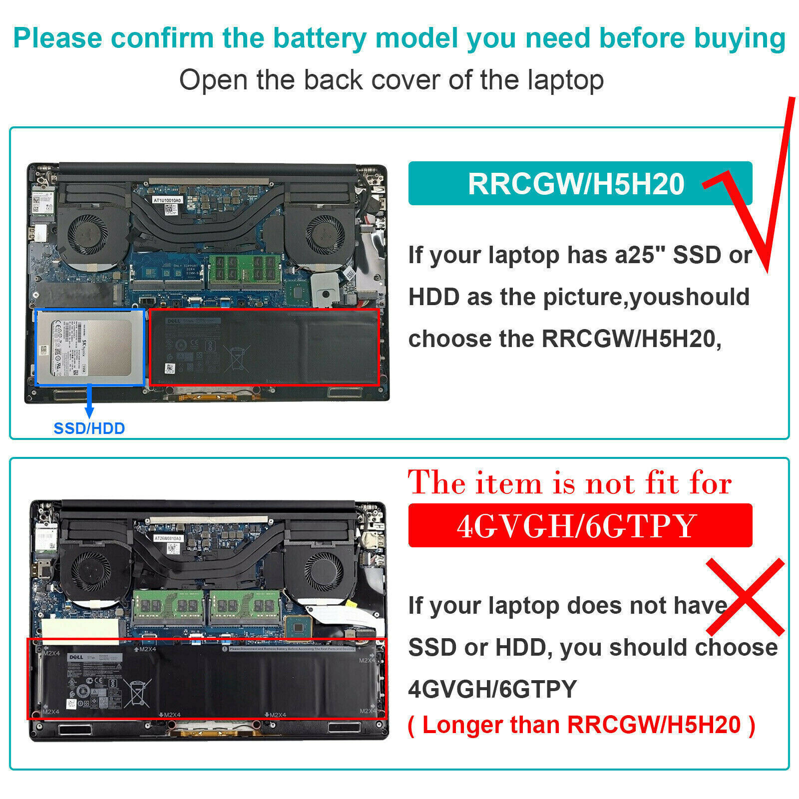 6GTPY H5H20 RRCGW Battery for Dell XPS 15 9570 9560 9550 Precsion 5530 5520 5510