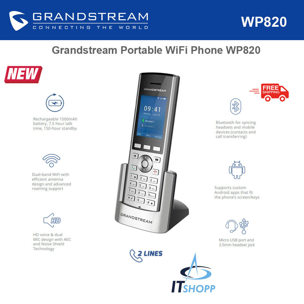 New - Grandstream WP820 Portable WiFi IP Phone Dual Band WiFi Bluetooth Wireless
