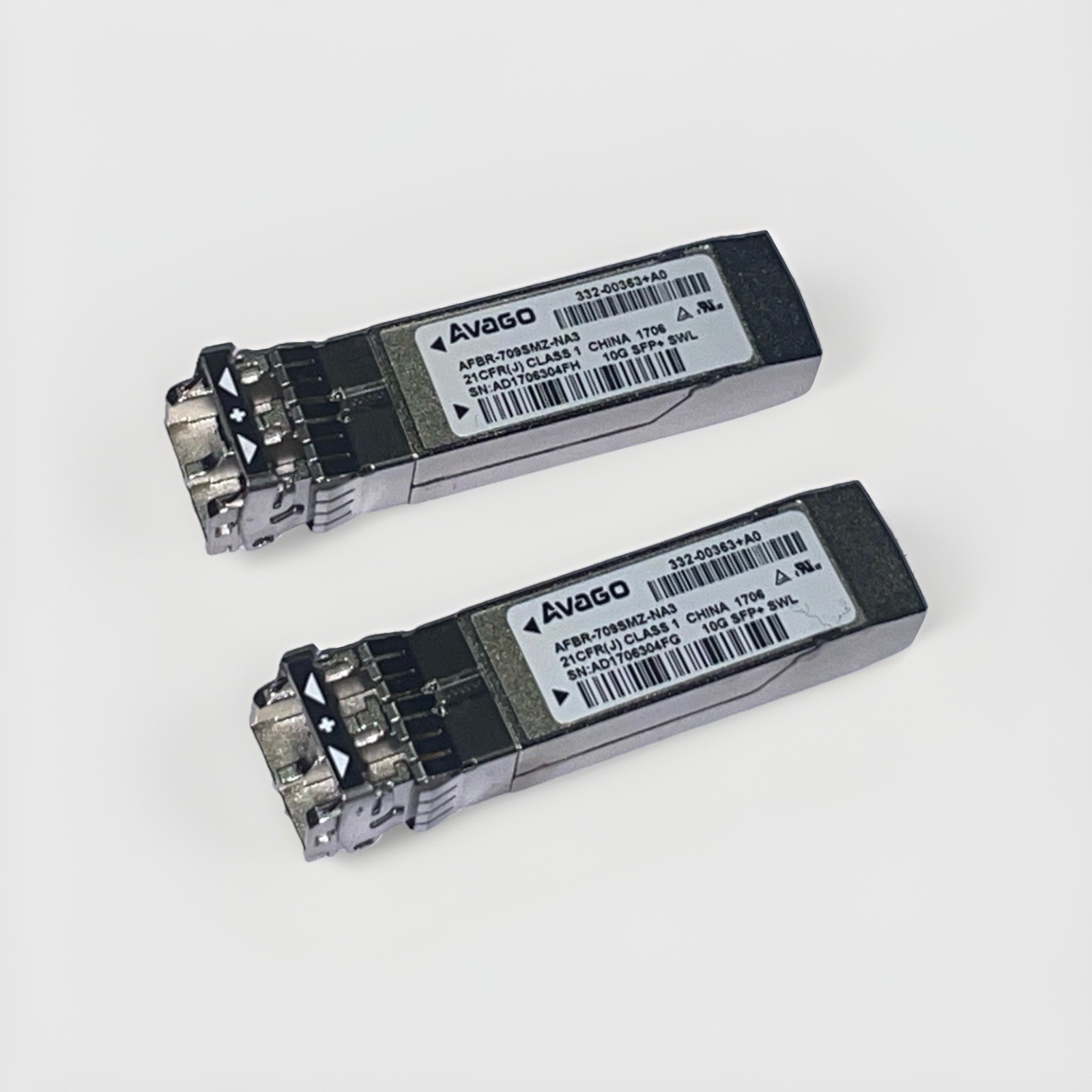 2 x AVAGO AFBR-709SMZ-NA3 10Gbps SFP+ Transceiver 850nm MMF LC P/N 332-00363+A0
