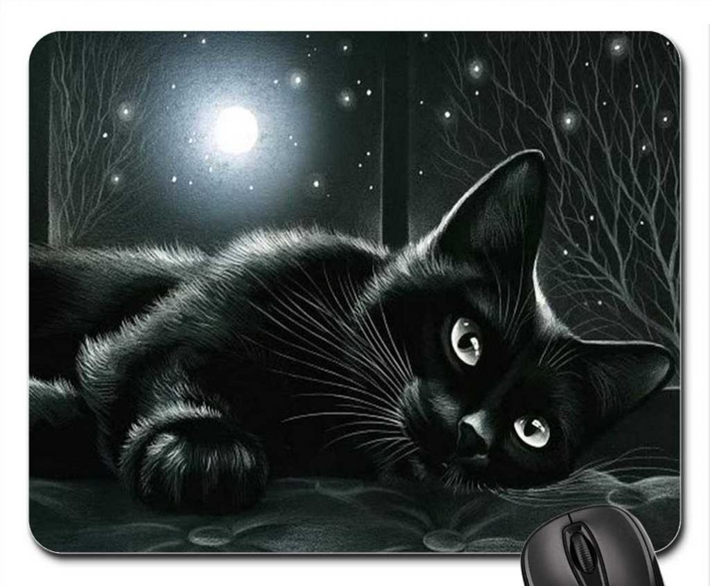 Black Cat Moonlight Mouse Pad Non Slip Desk Mousepad Accessory