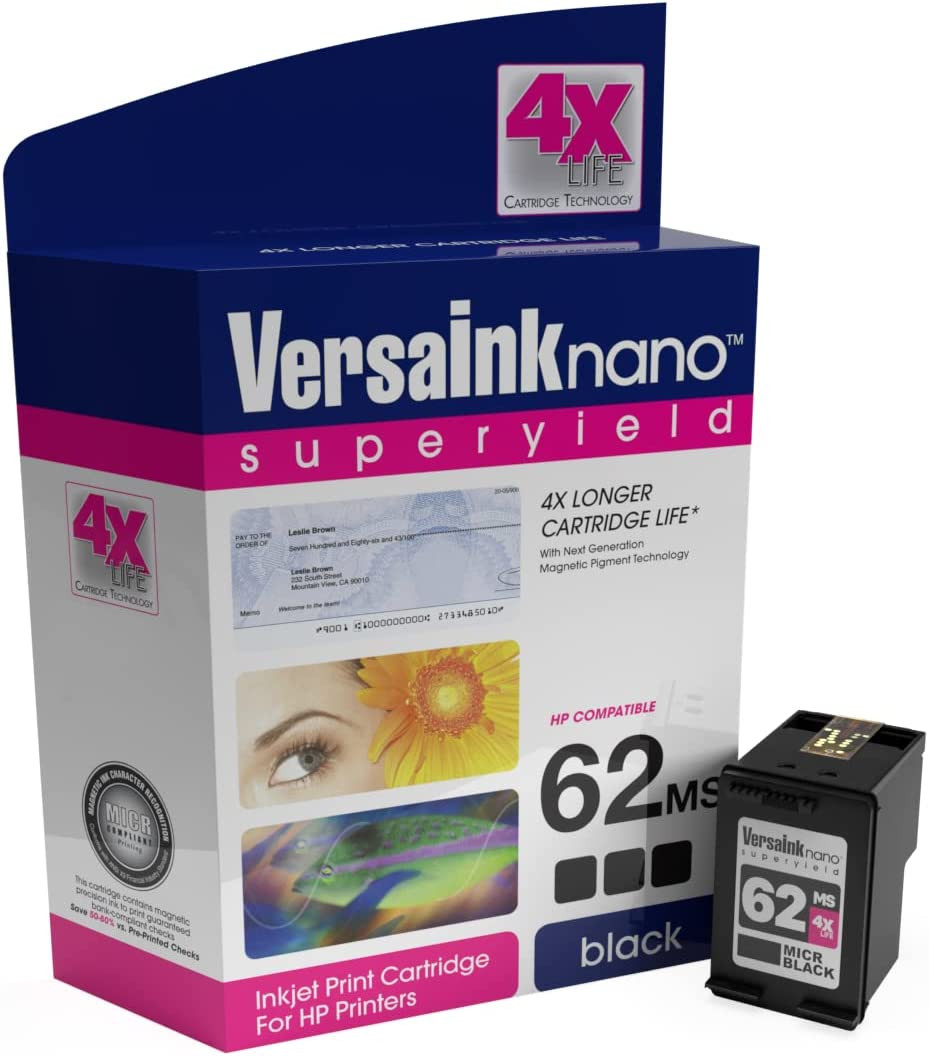 Versaink-Nano HP 62 MS Black MICR Ink Cartridge for Check Printing