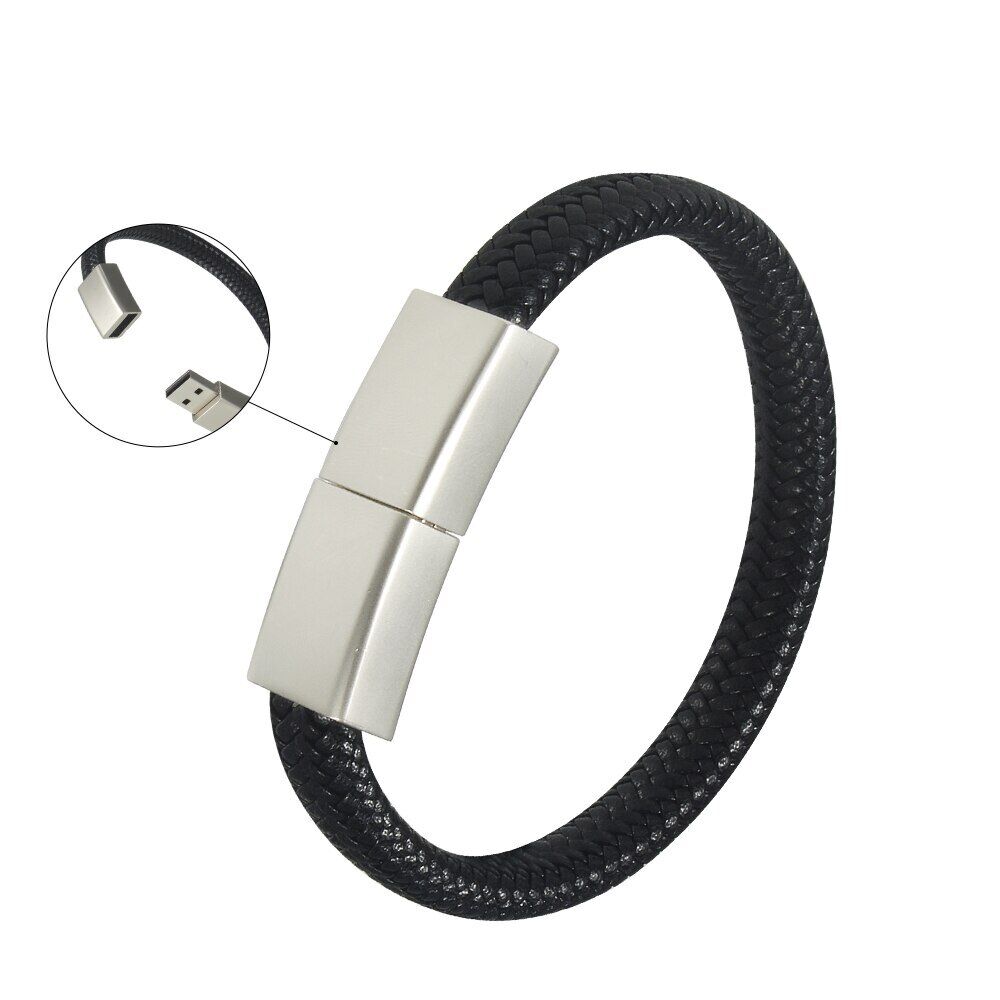 Bracelet USB Flash Drive 64GB Black Wristband Drive Water Proof External Storage