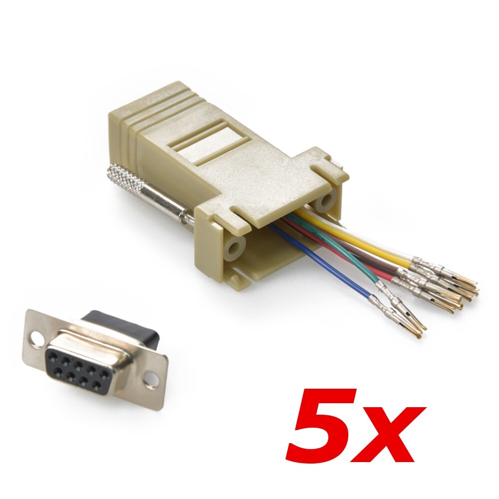 5 Pack - DB9 9-Pin Serial RS232 Female to RJ45 Female Modular Adapter Converter