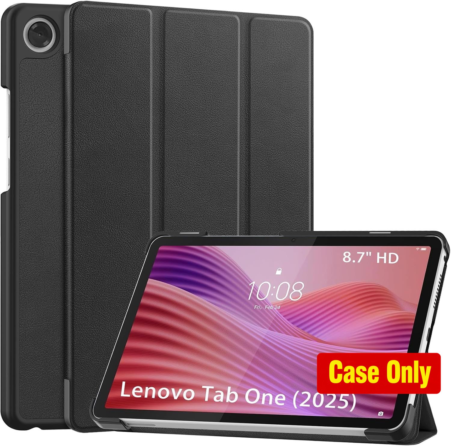 Black Folio Case with Slim Light Trifold Stand for Lenovo Tab One/K9 8.7 Inch 20