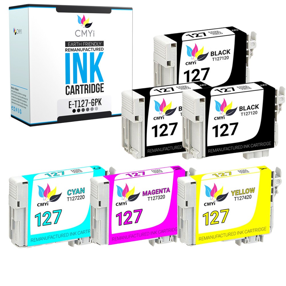 6-Pack CMYi Replacement T127 Ink Cartridges for Epson Workforce WF7010 WF7510