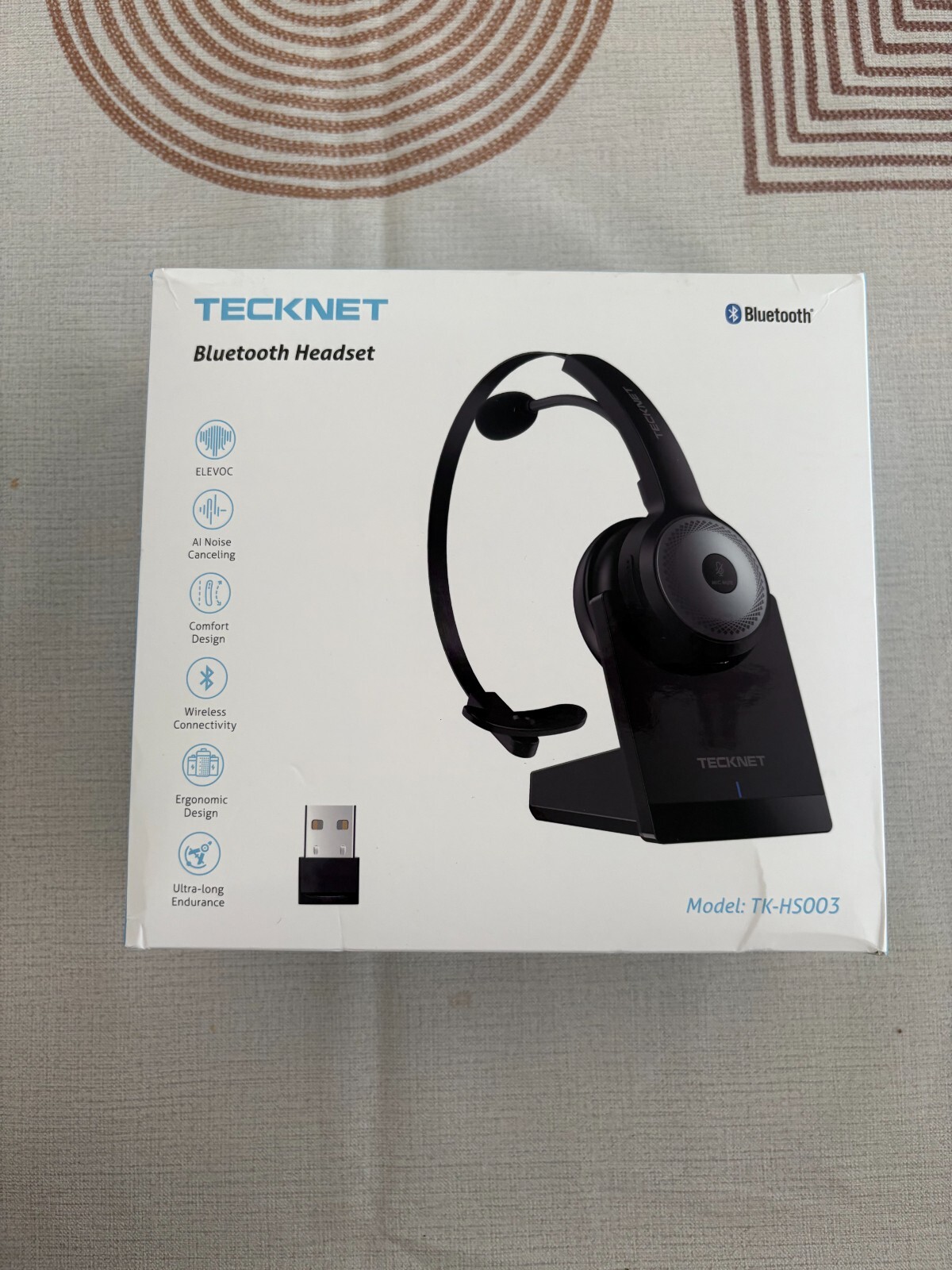 TECKNET Bluetooth 5.0 Headset with Microphone for PC, USB Wireless Headset Mic