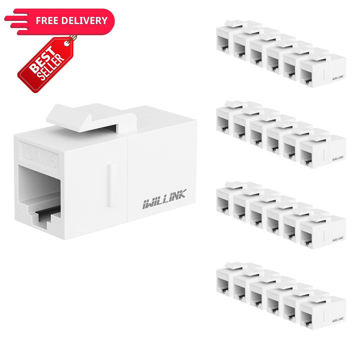 iwillink RJ45 Cat6 Keystone Coupler, Jack 25-Pack, White Cat6,