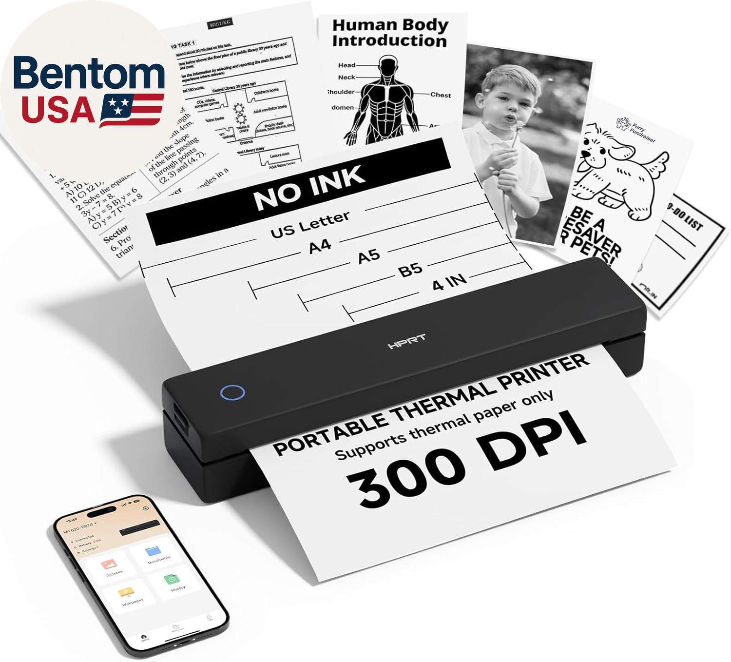 Inkless Portable Printer Wireless for Travel,Thermal Printer Supports 8.5" X 11"