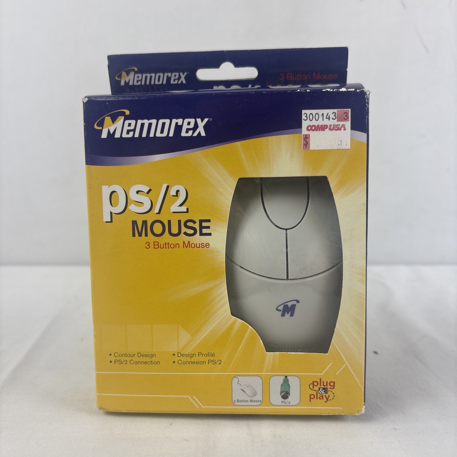 Memorex PS/2 Mouse 3 Button Mouse Contour Design Plug And Play New In Box 