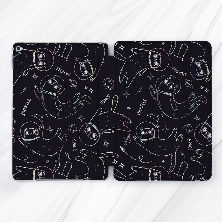 Cats In Space Cute Black Art Case For iPad Air 13 11 10.9 10.2 Mini 7 11th gen