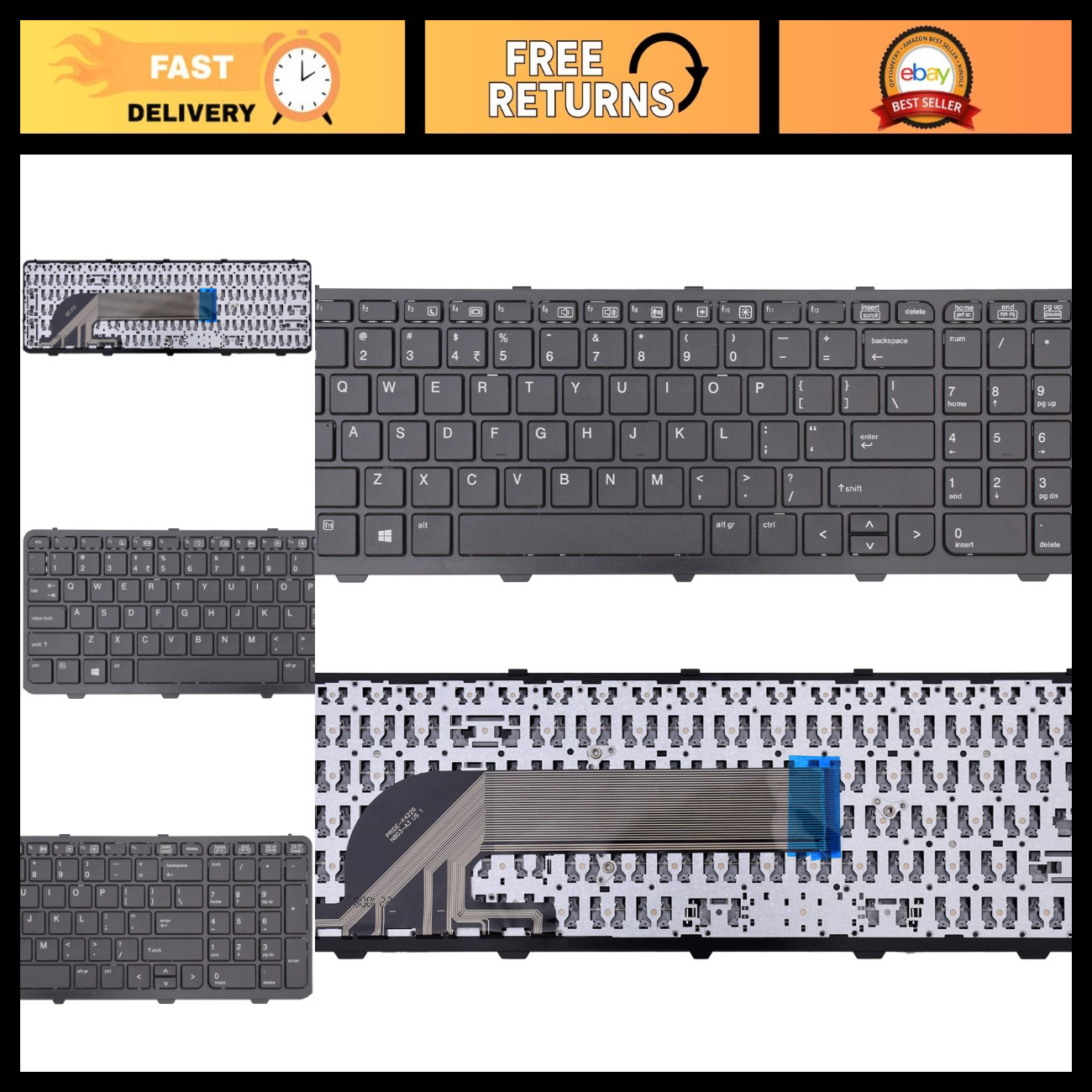 Replacement Laptop Keyboard with Frame for HP Probook 450/455/470 Series