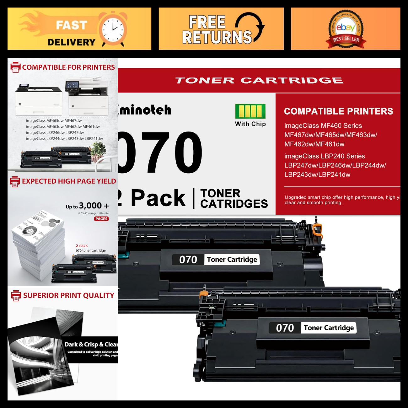 Compatible 070 Toner Cartridge for Canon MF465dw MF462dw LBP246dw LBP247dw - 2 P