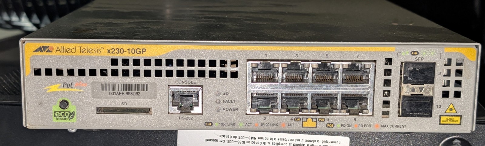 Allied Telesis AT-x230-10GP-R-10 POE+ Ethernet Switch
