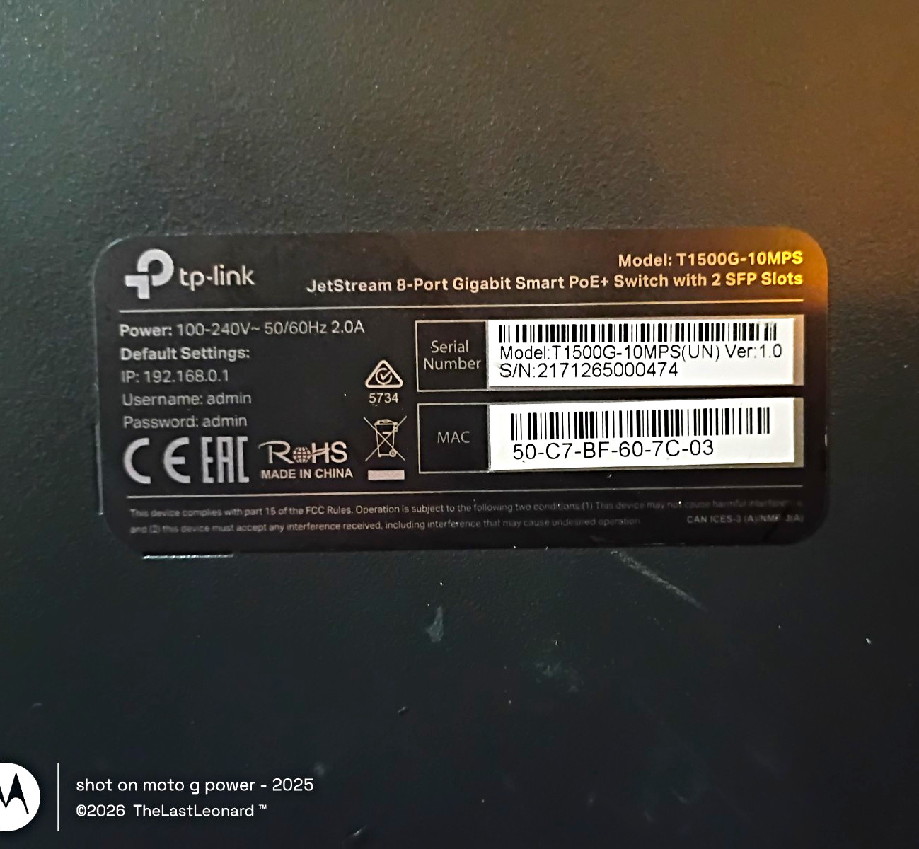 TP Link Smart Managed L2 8-Port Gigabit PoE+ 2 SFP.*No Power Adapter Included**