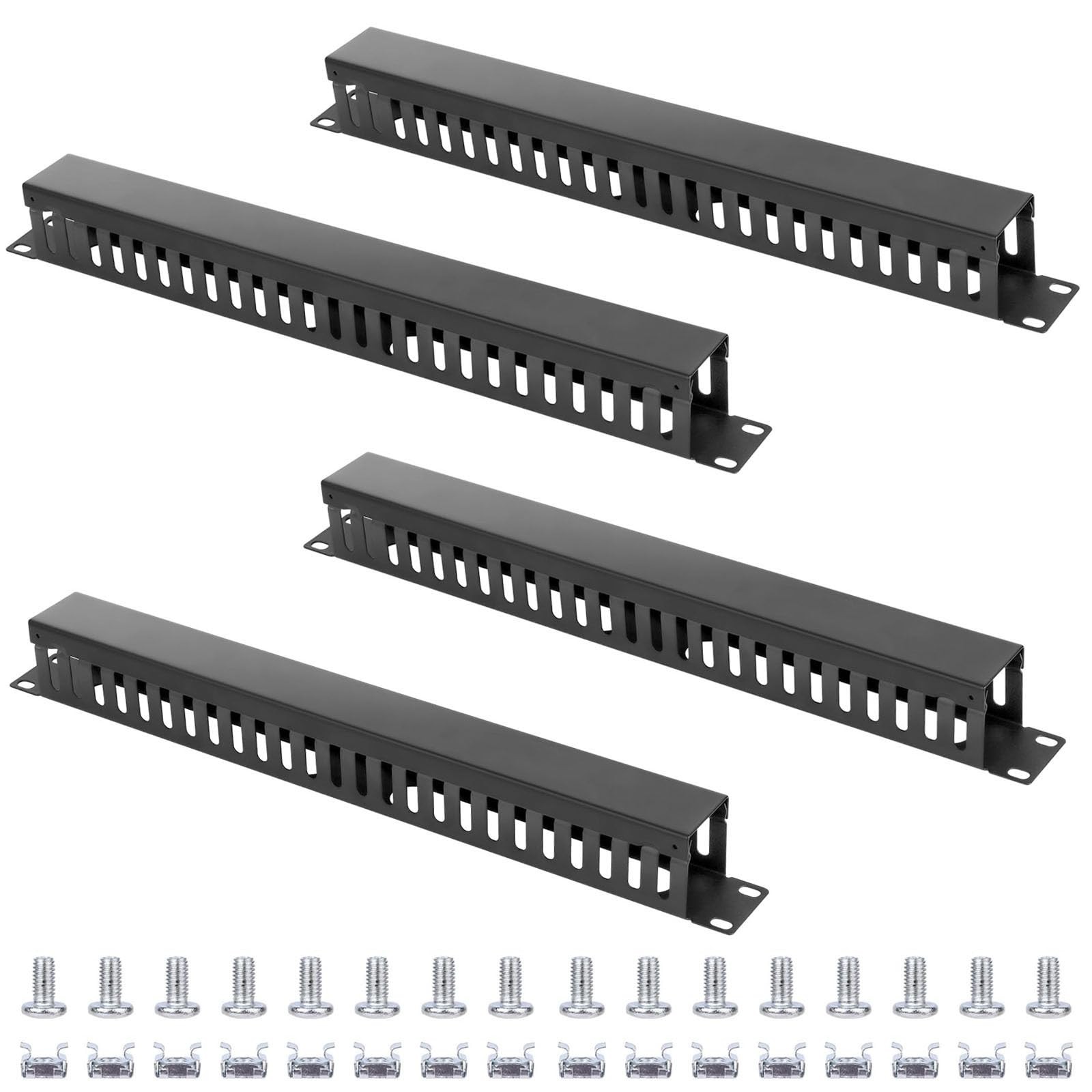 4 Pack 19 Inch 1U Server Rack Cable Management -24 Slot Horizontal Rack Mount Ca