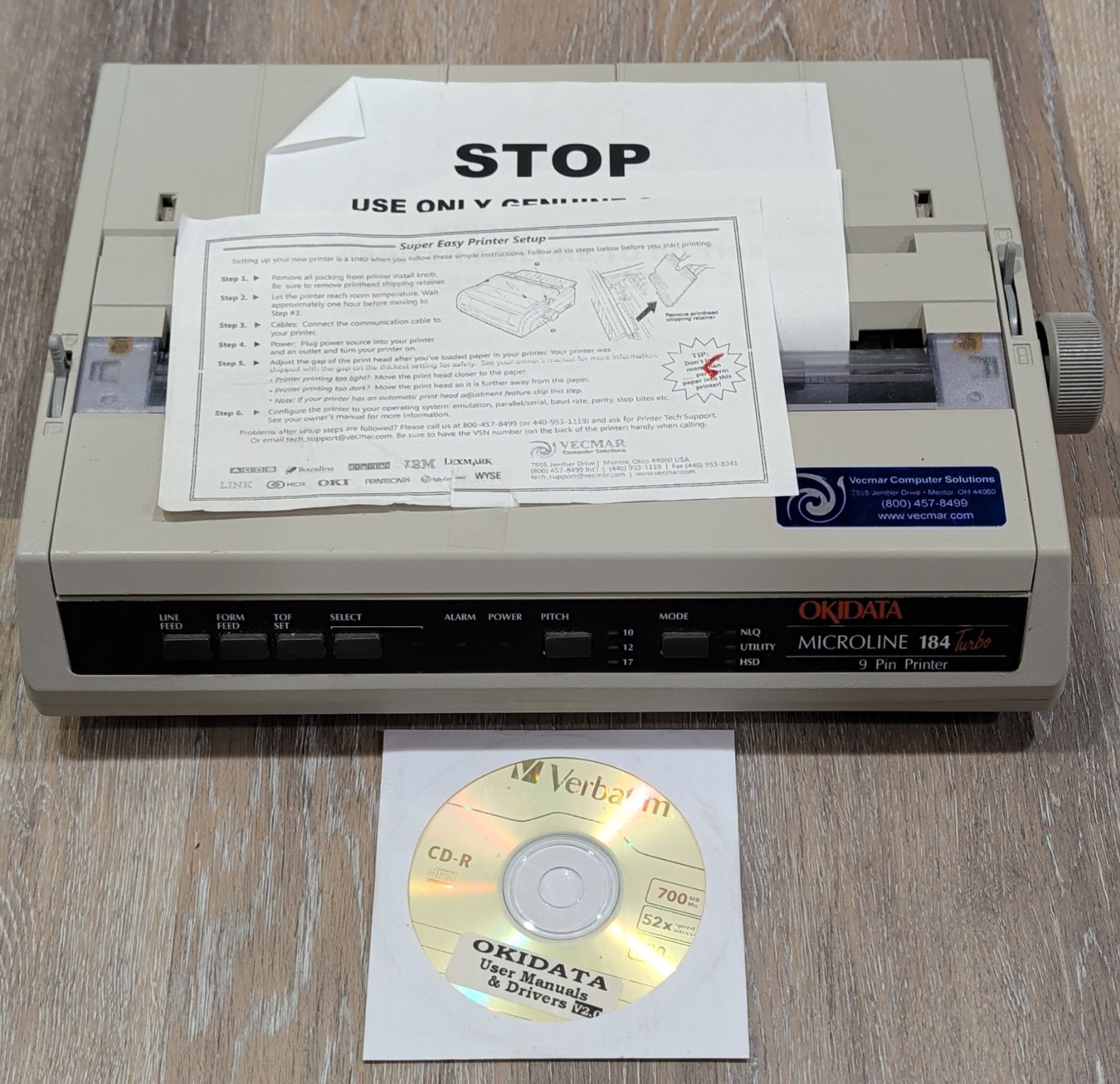 OKIDATA Microline 184 Turbo 9-Pin Dot Matrix Printer Parallel IEEE 1284 B/W