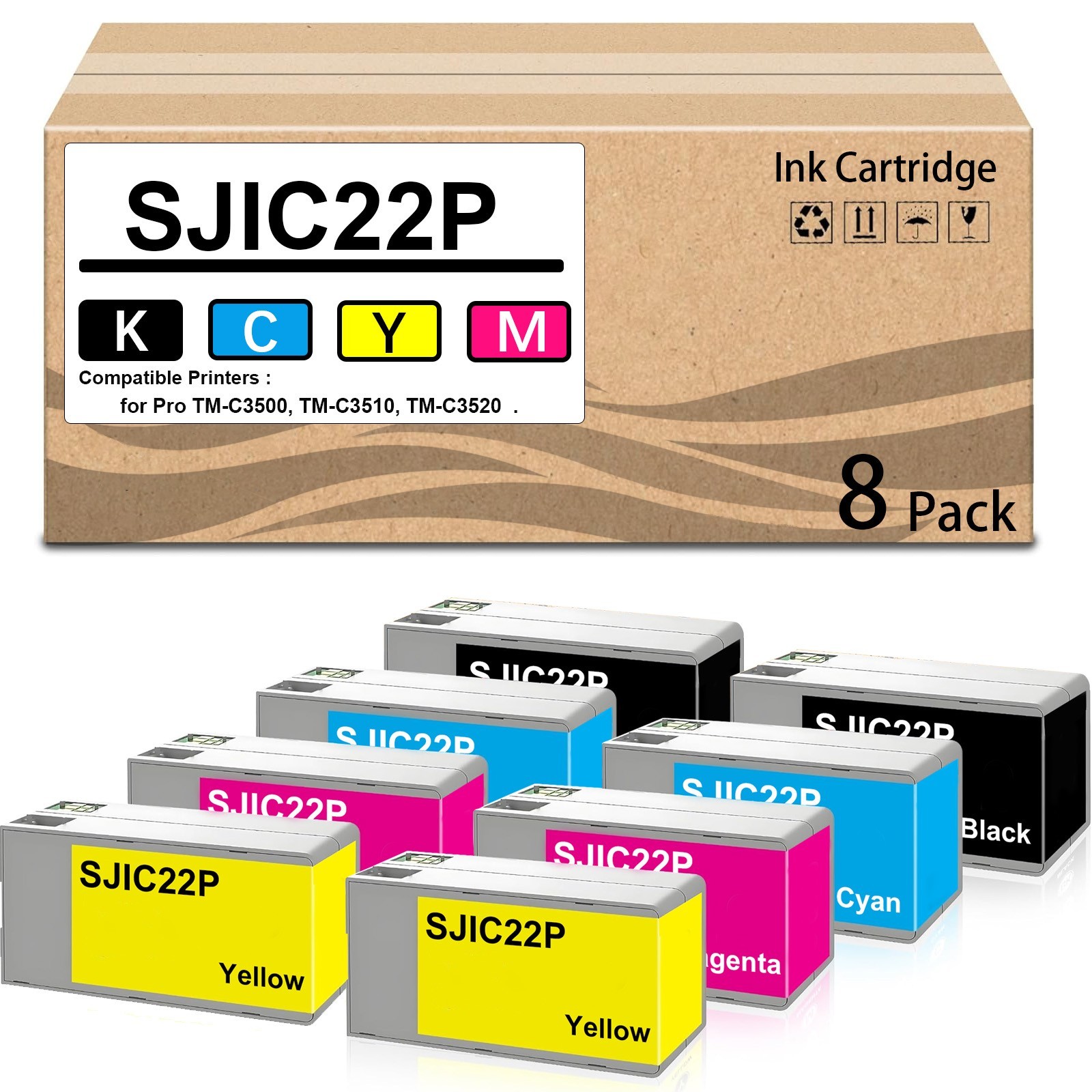 8 Pack SJIC22P Ink Cartridge for TM-C3500 TM-C3510 TM-C3520.
