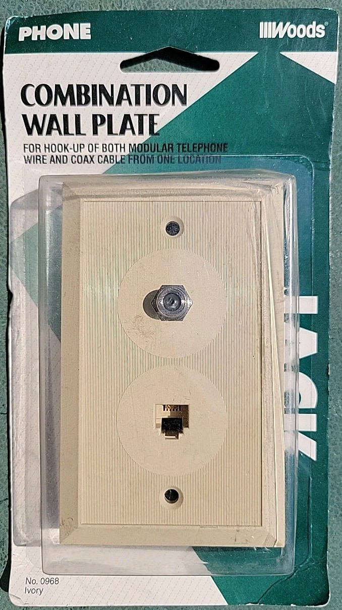  WOODS COAX INTERNET WALL PLATE IVORY 968 CABLE PHONE SPECTRUM WIRE CONNECT