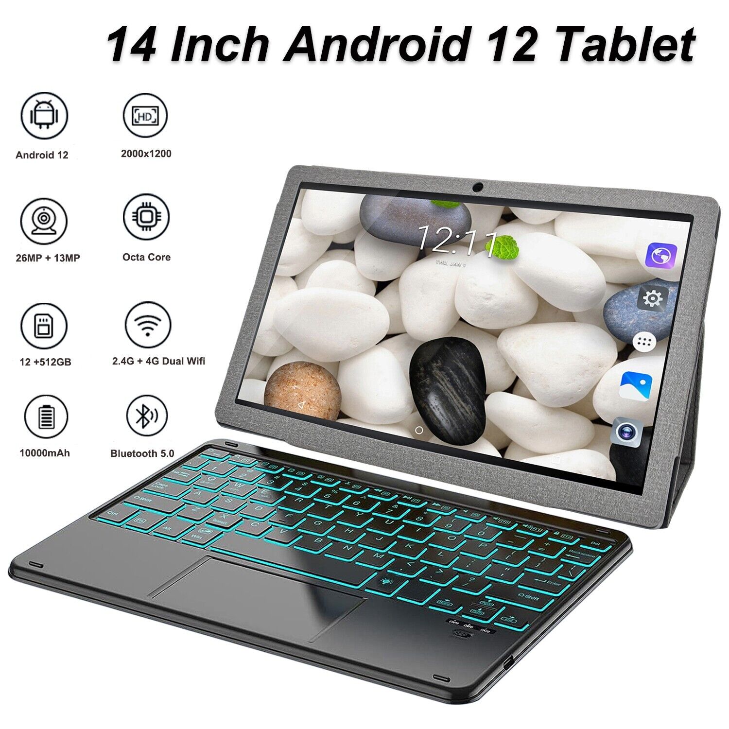 Tablet 14 inch Ultra Big Android 12 Tablets 512GB Storage 12GB RAM IPS Bundle Ke