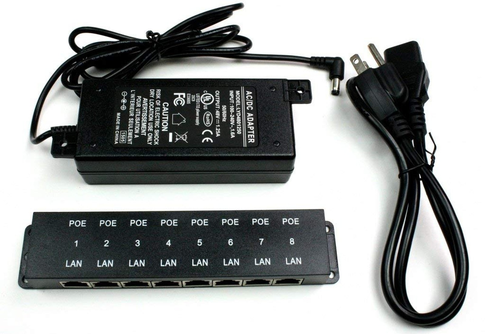 8-Port Passive PoE Injector, 48V 60W, 10/100
