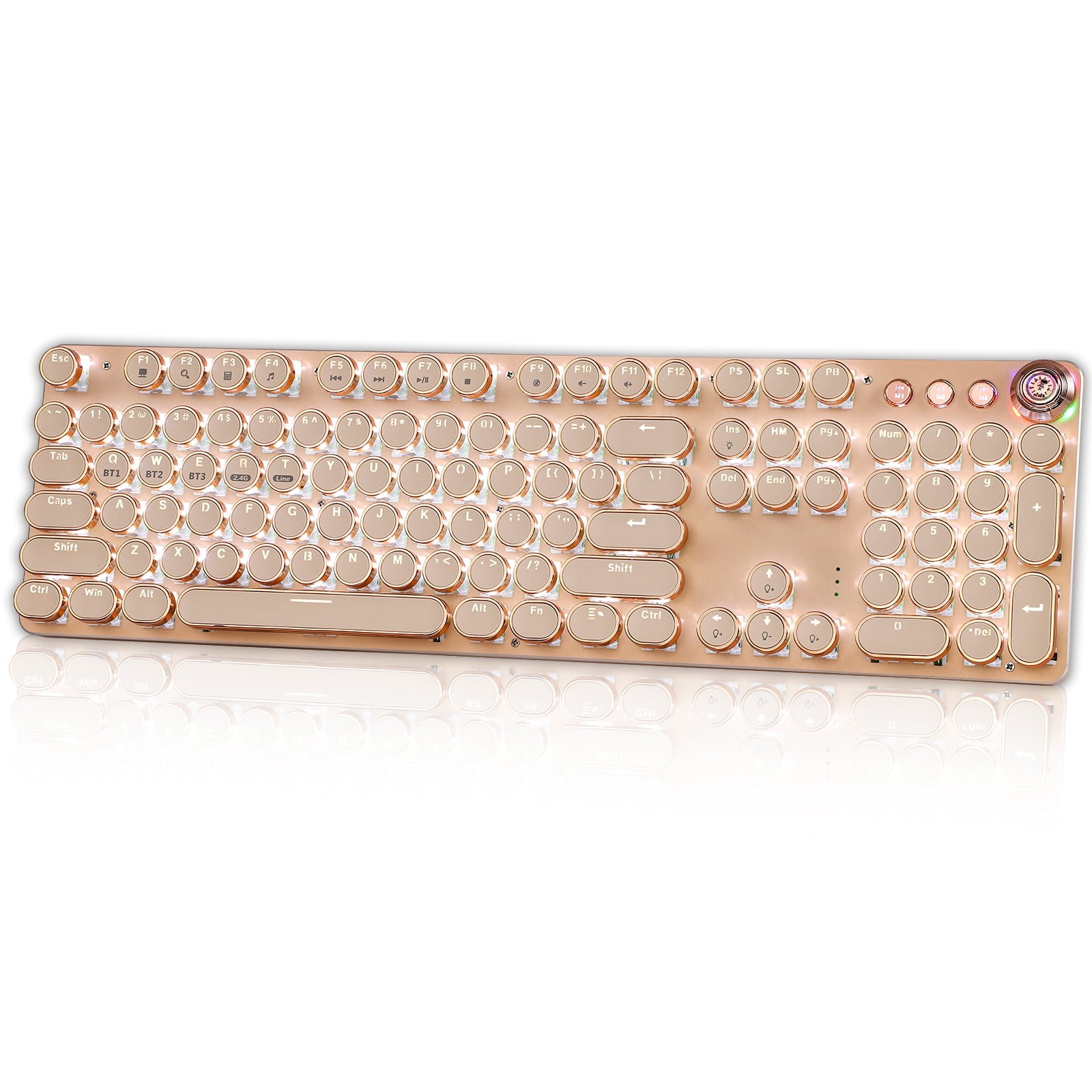 Typewriter-Style Mechanical Gaming Keyboard with Backlit Keys, Beige, New,1Count