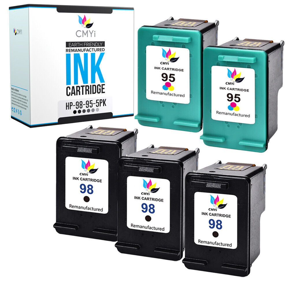 5 PK Ink Cartridges for HP 98 95 Replacement Black Color Combo C8766WN Cartridge