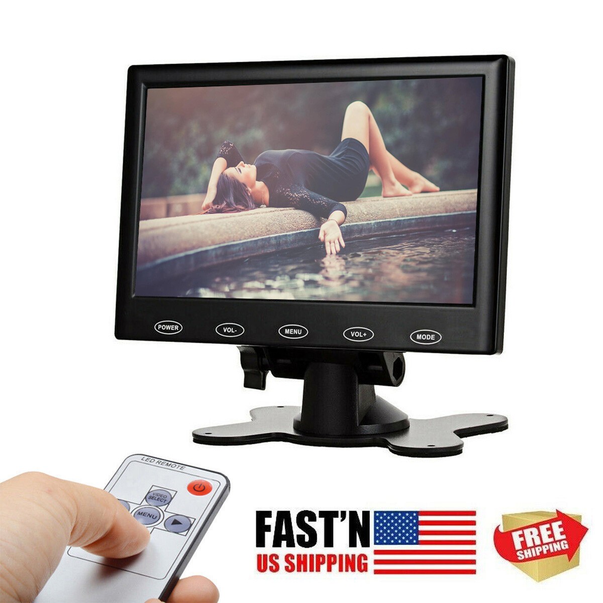 US-Portable Monitor 7 inch LCD Display Screen with AV VGA HDMI Input for PC DSLR