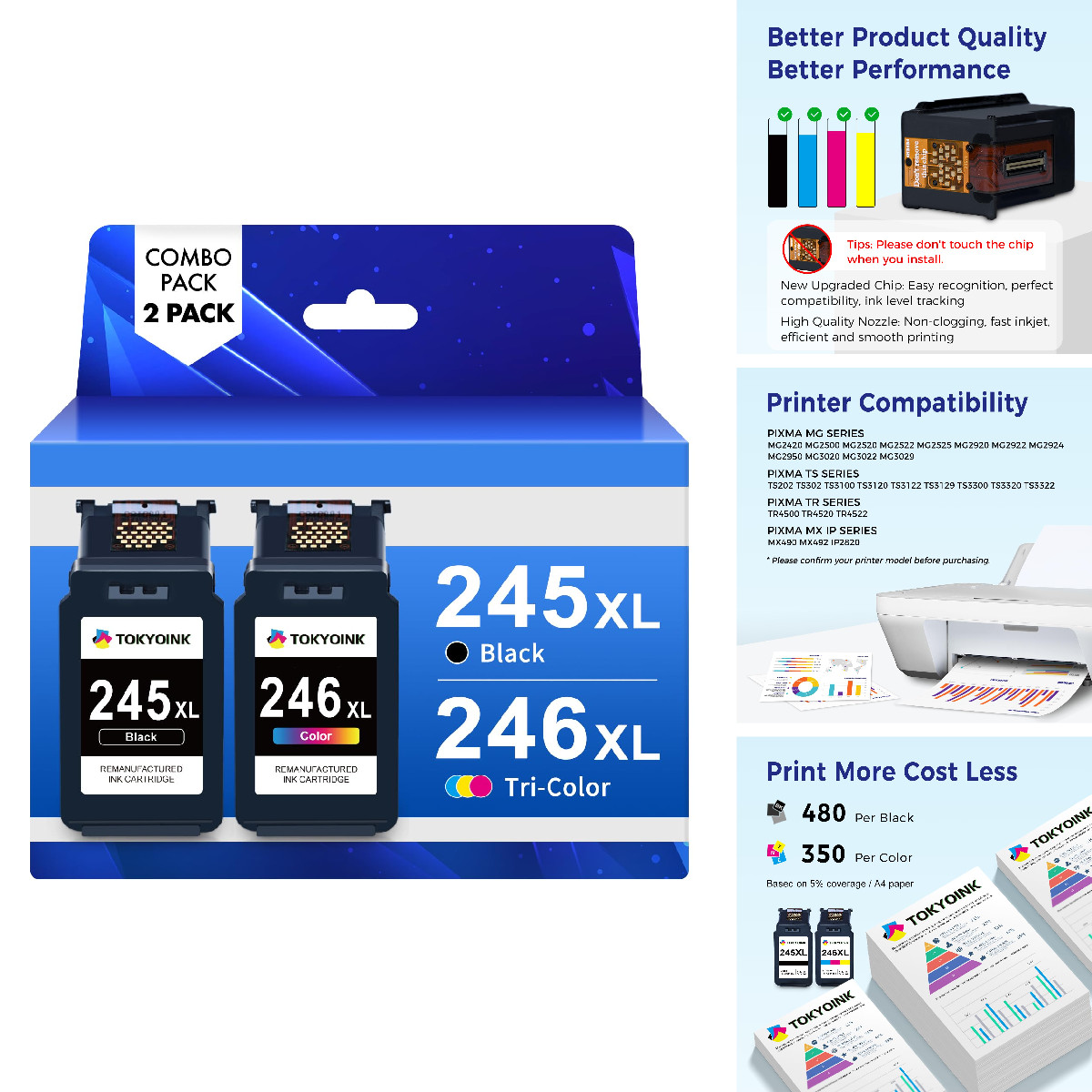 Tokyoink 245Xl 246Xl Ink Cartridge Replacement For Canon Ink 245 And 246 Pg-245