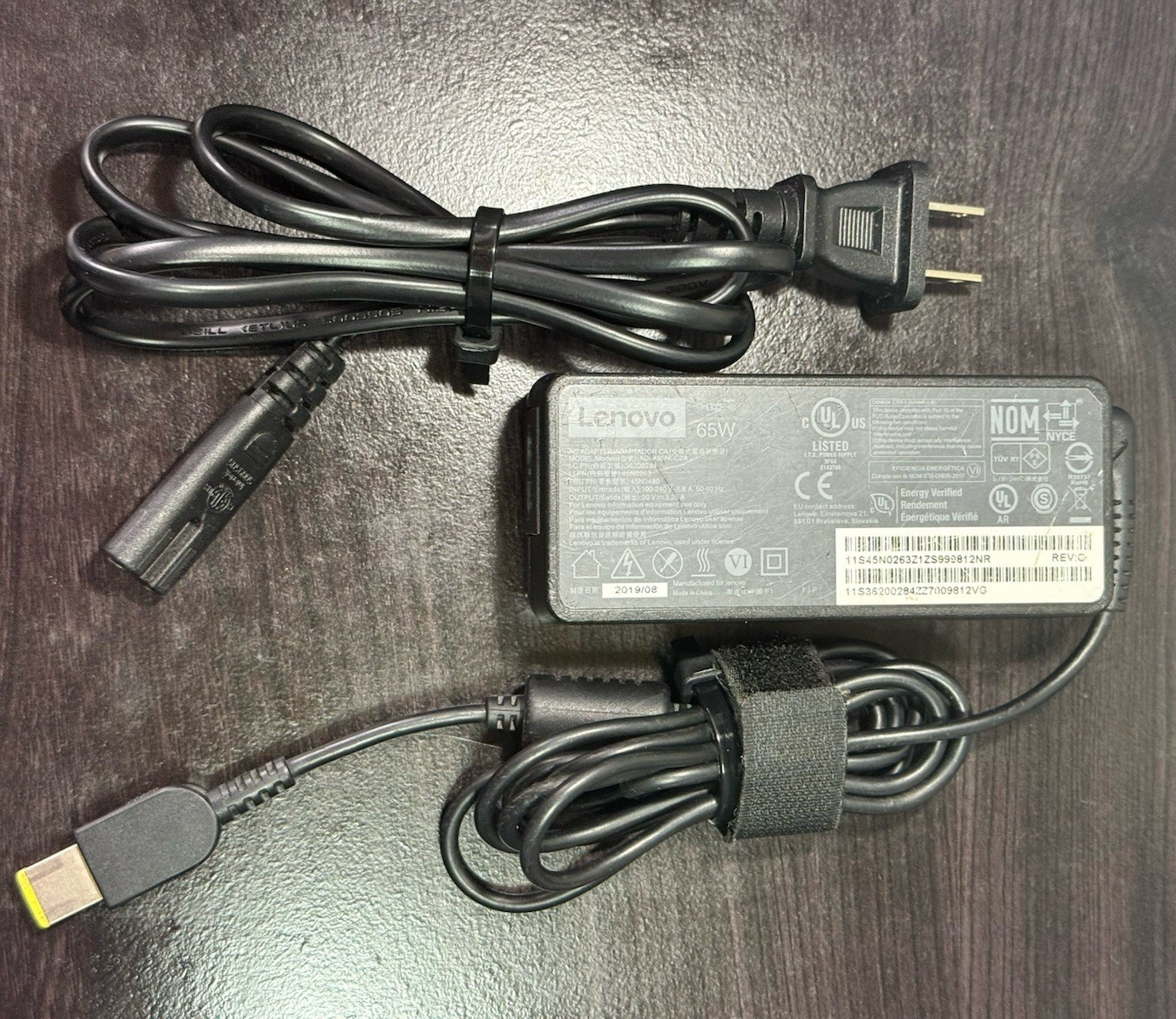 Lenovo 65W AC Power Adapter Charger – Slim Tip (Square) Connector – Genuine OEM