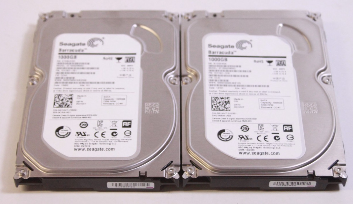 Lot of Two Seagate Barracuda 1TB SATA III 3.5" Internal Hard Drives ST1000DM003