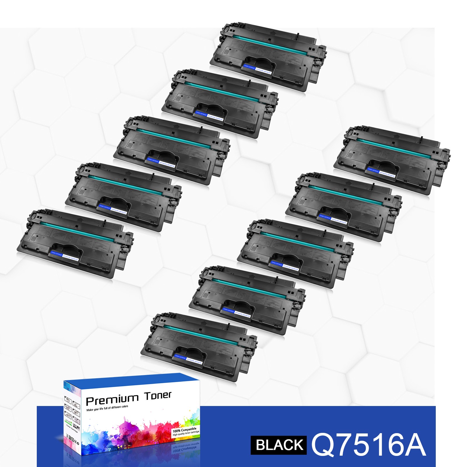 10 PACK Black Toner Cartridge Q7516A Compatible with HP 16A LaserJet 5200n 5200L