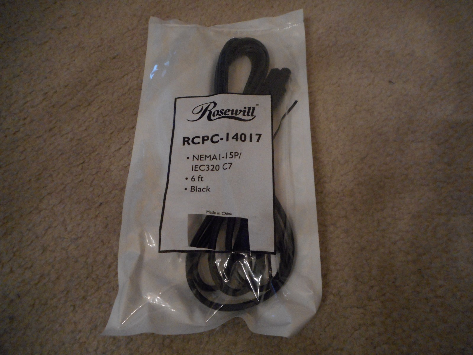 NEVER USED Rosewill RCPC-14017 AWG 2-Slot Laptop AC Power Cord/Cable 6 ft Black