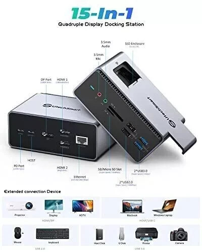 Docking Station UtechSmart 15 in 1 Full Quadruple Display USB C Docking Station