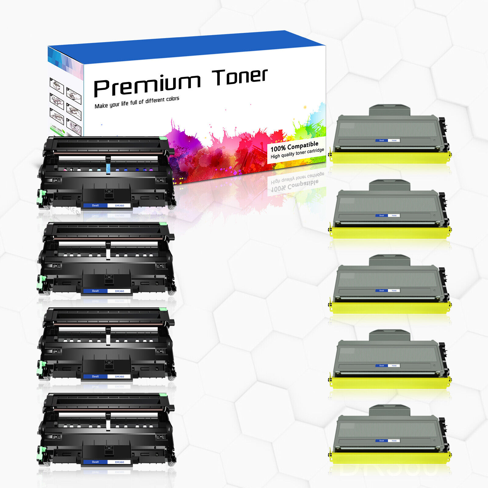 5x TN360 Toner + 4x DR360 Drum Compatible for Brother DCP-7040 MFC-7320 HL-2150N