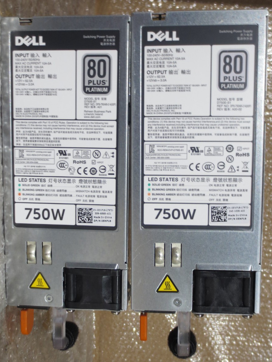 LOT OF 2 Dell 5NF18 750W Switching Power Supply D750E-S1