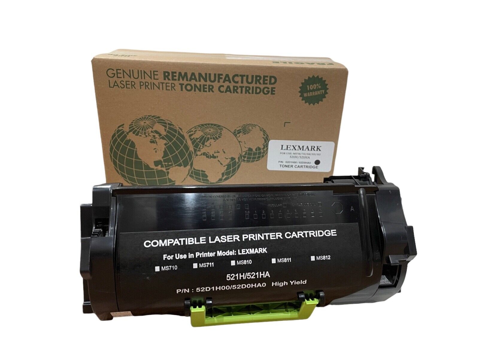 Reman Lexmark 521H / 521HA Black Laser Toner Cartridge (P/N: 52D1H00 / 52D0A0)