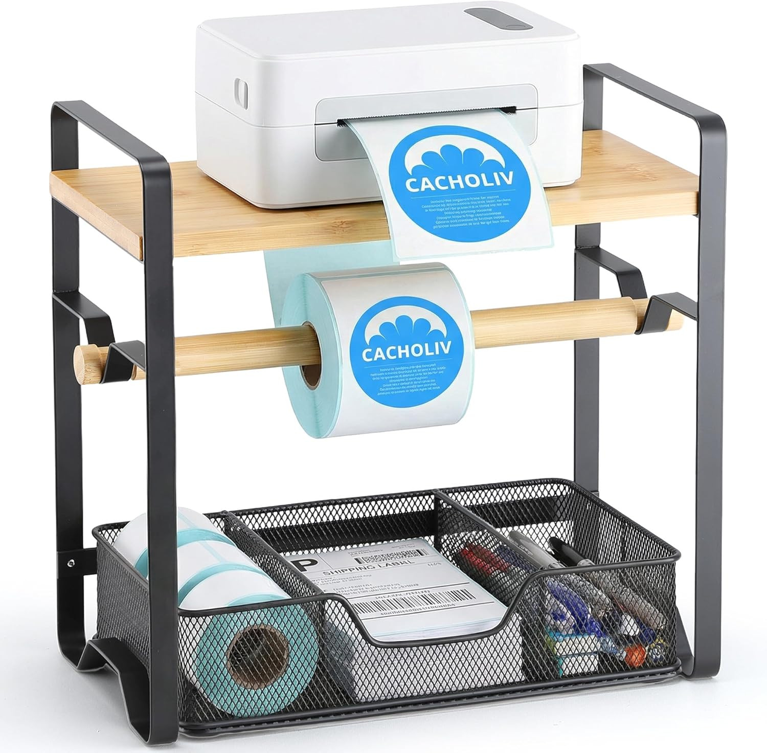 Label Holder for Thermal Printer - Sticker Roll Dispenser with Drawer - Shipping