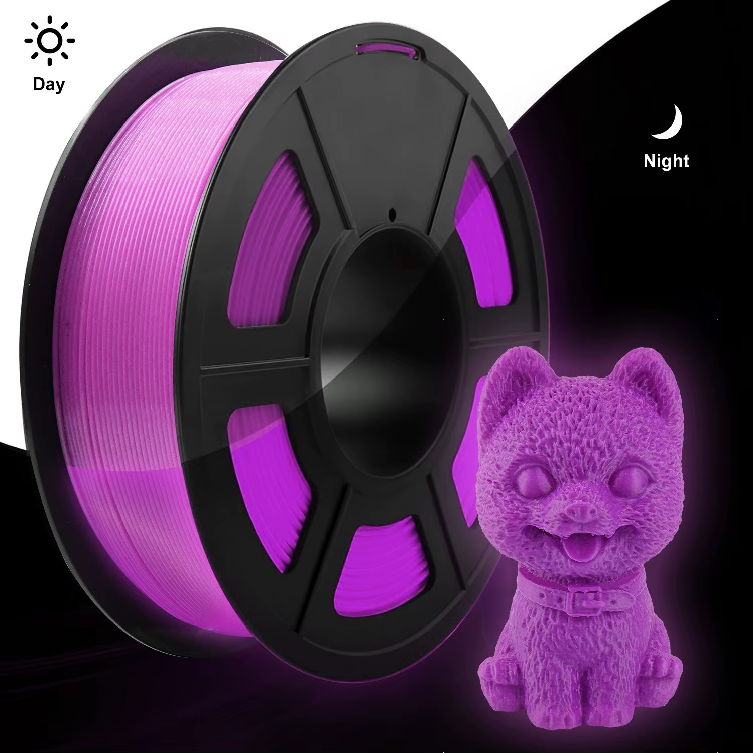 250G Glow in the Dark Filament Multicolor, Green, Blue, Purple and Rainbow, PLA