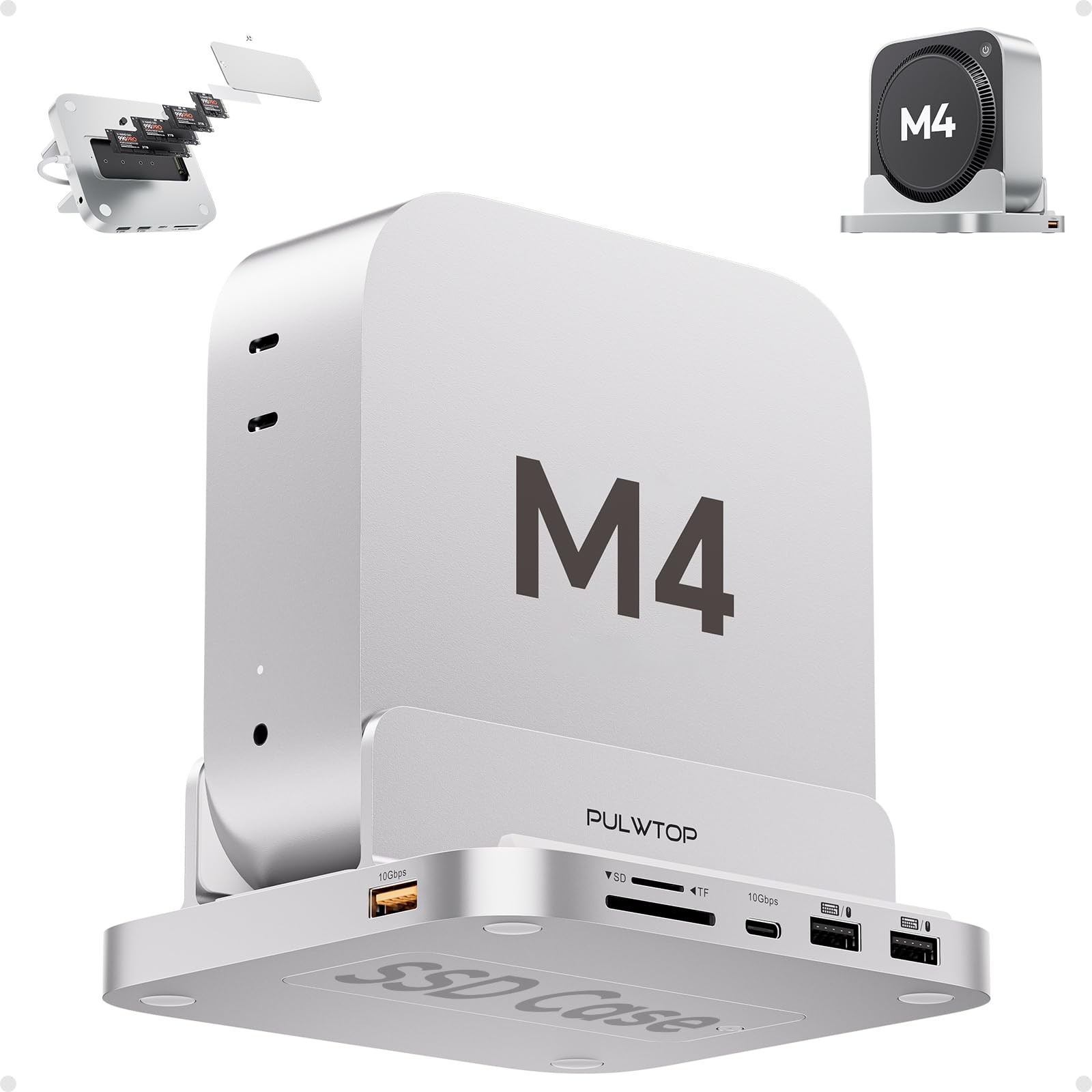 PULWTOP Mac mini M4 Dock with 4TB M.2 SSD Enclosure, 8-in-1 Mini Hub