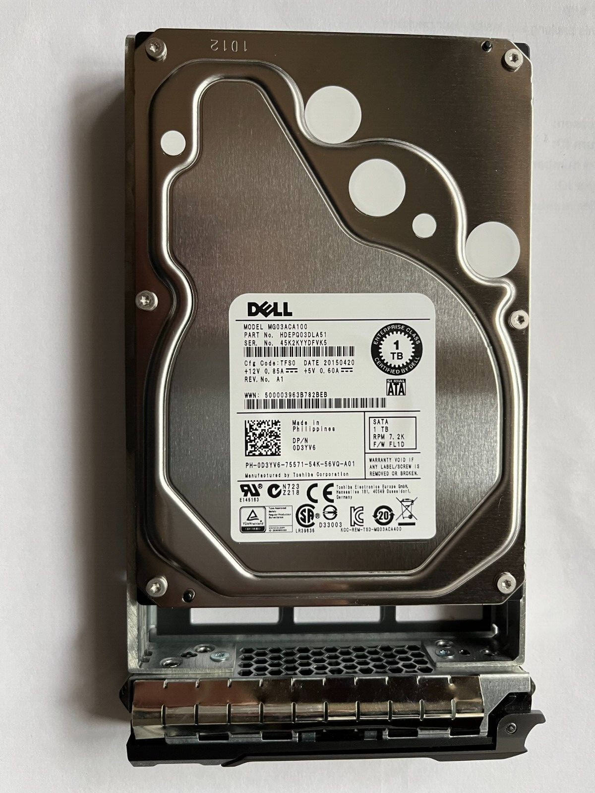 D3YV6 DELL TOSHIBA MG03ACA100 1TB 7.2K SATA 3.5" 6Gb/s HDD 13G KIT 0D3YV6 T420