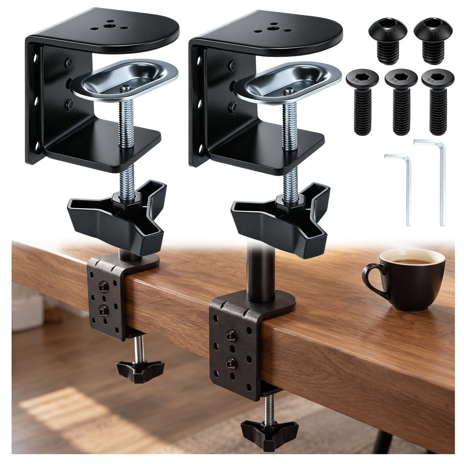 2 PCS Heavy Duty Desk Clamp Monitor Mount Universal Grommet Adapter Black Steel