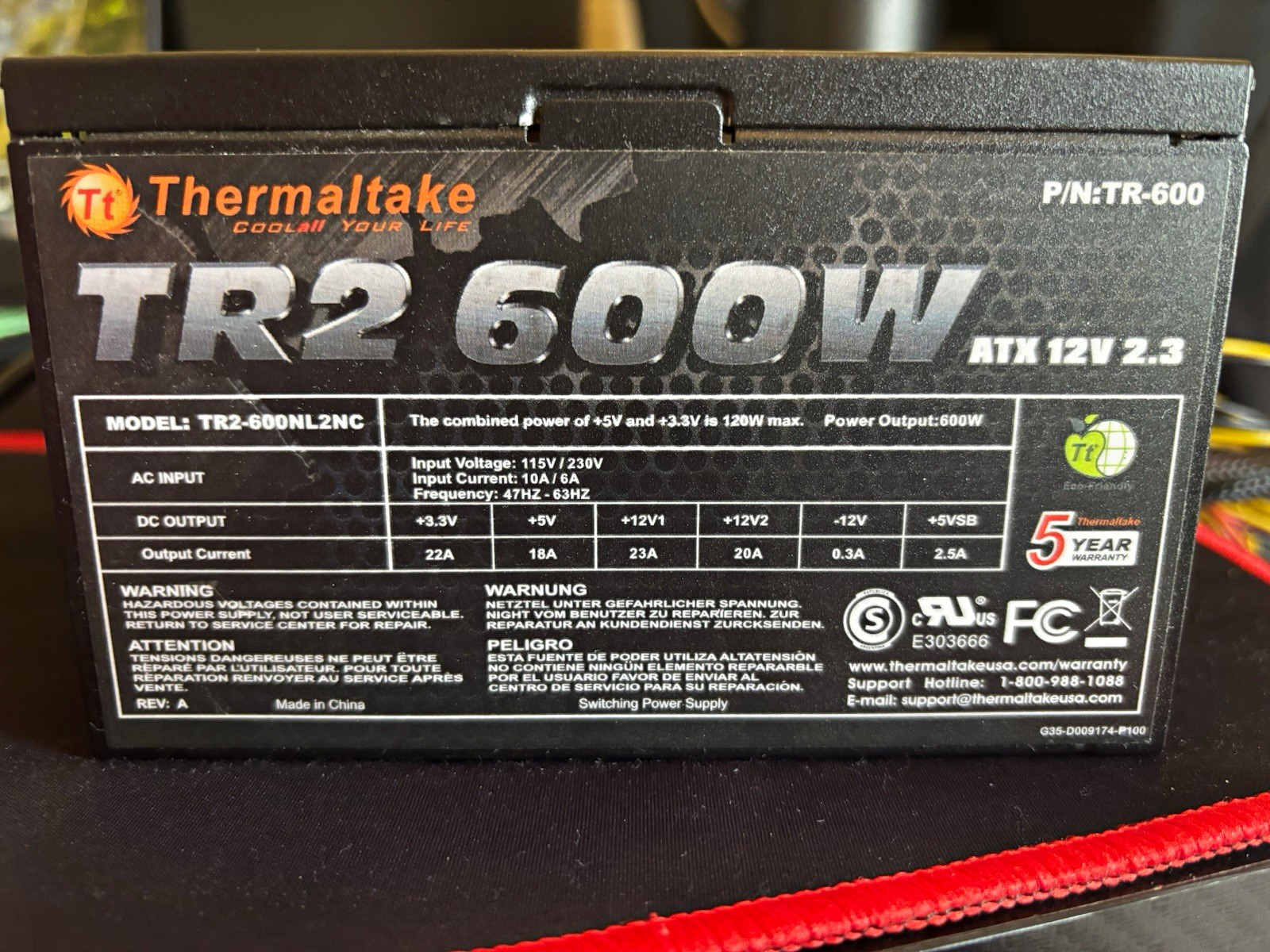 Thermaltake TR2 600W ATX12V v2.3 Non-Modular Power Supply TR-600 TR2-600NL2NC