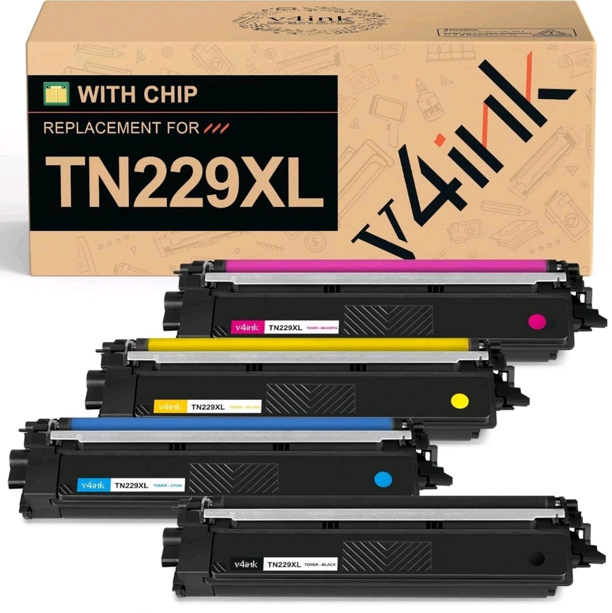TN229XL Toner Cartridges 4-pack 4-Colorrs, Compatible W/ Brother Printers NIB
