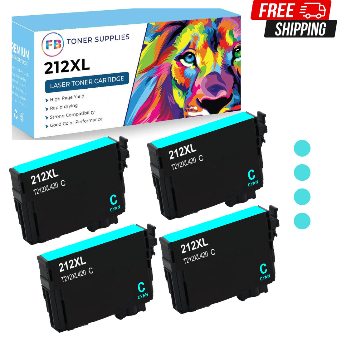 4x Cyan 212XL T212 Ink Cartridges for Epson Workforce WF-2830 WF-2850 XP-4100 XP