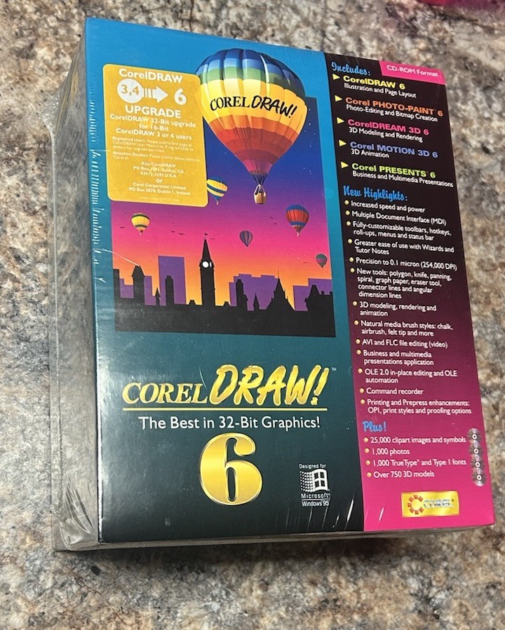Corel Draw. The Best In 32 Bit Graphics 6  CD-ROM Windows 95. NEW FACTORY SEALED