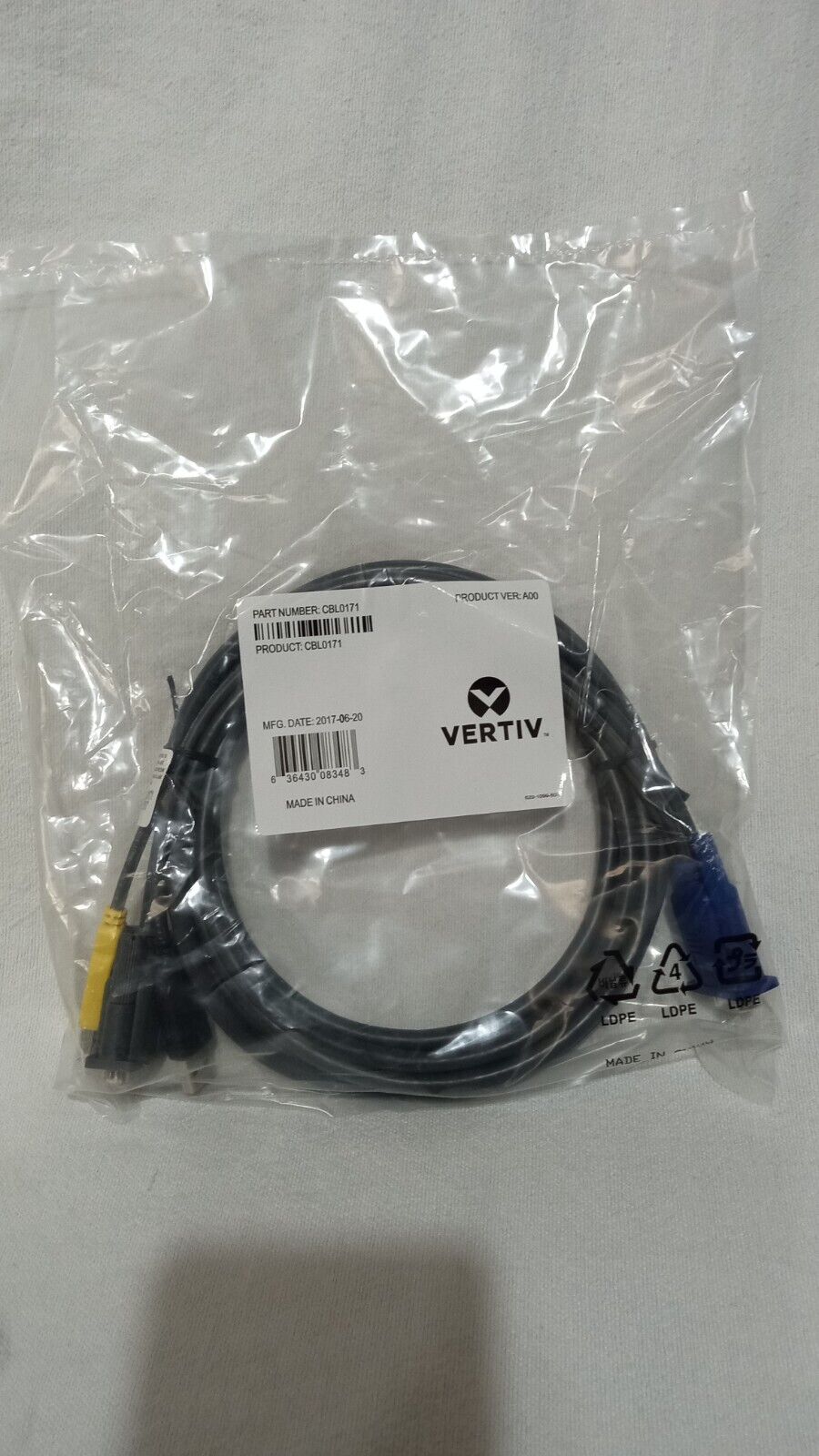 New 12' Foot Avocent/Vertiv CBL0171 VGA/USB KVM Cable