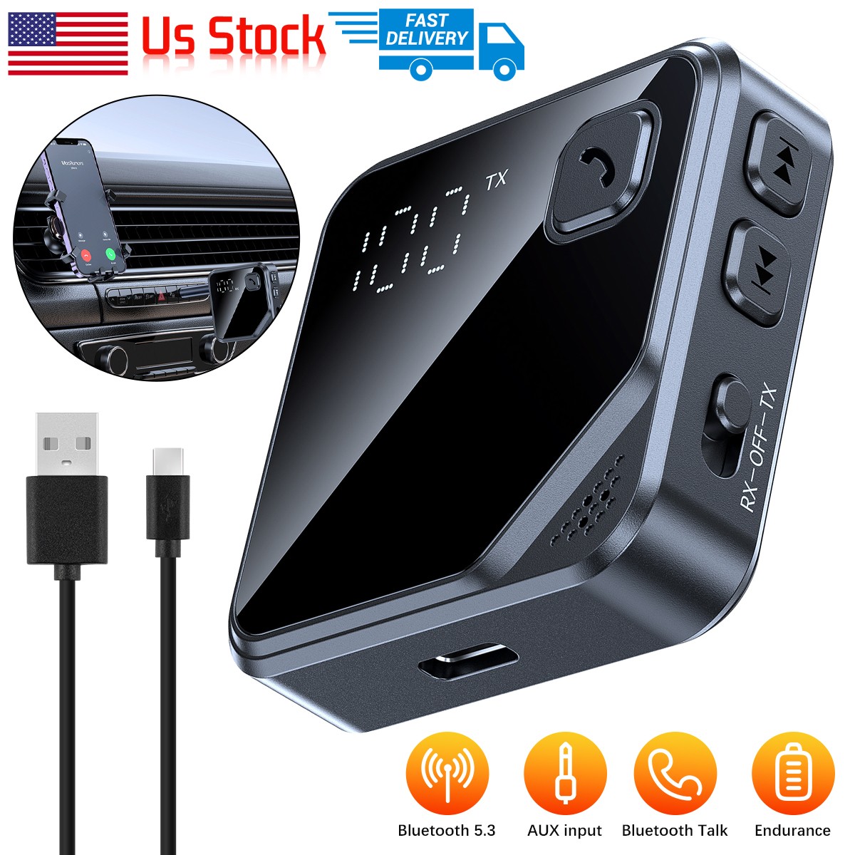 Bluetooth 5.4 TX RX Adapter Wireless Audio Transmitter Receiver Car TV AUX