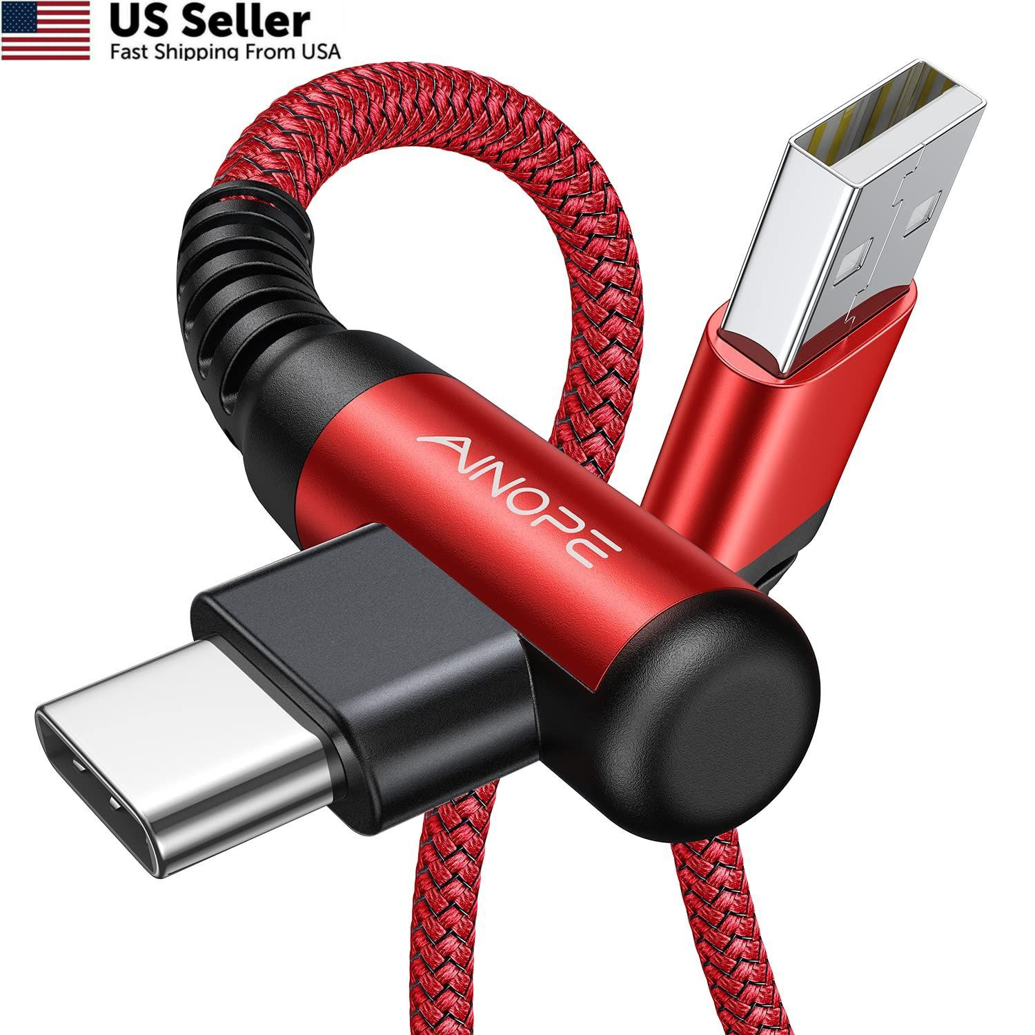 AINOPE USB Type C Cable 3.1A Fast Charger (2-Pack, 10ft+10ft) 10FT+10FT, Red